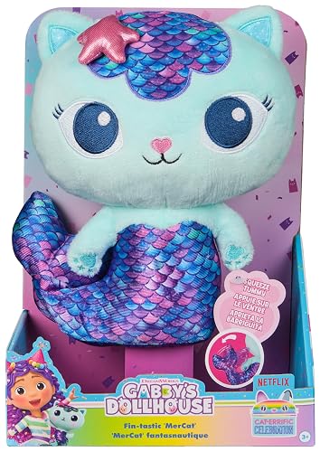 Gabby's Dollhouse, Fin-Tastic Mercat, Juguete de Peluche de Alta Calidad, 10 Pulgadas de Alto con Cola de Sirena en Movimiento, Juguetes para niños para niñas y niños a Partir de 3 años