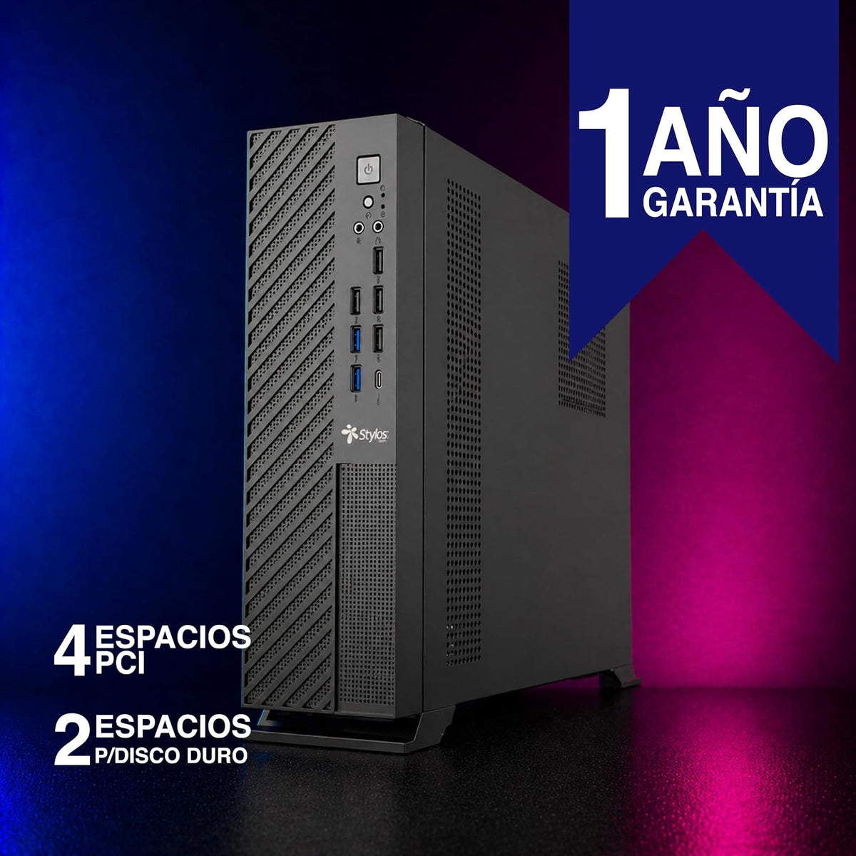 Gabinete Slim Mince ITX Negro con Fuente de Poder 500W Stylos Tech
