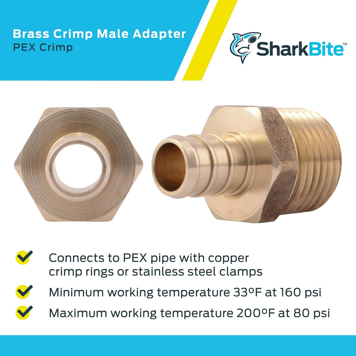 SharkBite Adaptador macho MNPT de 1/2 pulgada, paquete de 10, ajuste de fontanería de latón, tubo PEX, cobre, UC120LFA10