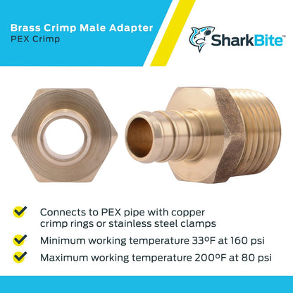 SharkBite Adaptador macho MNPT de 1/2 pulgada, paquete de 10, ajuste de fontanería de latón, tubo PEX, cobre, UC120LFA10