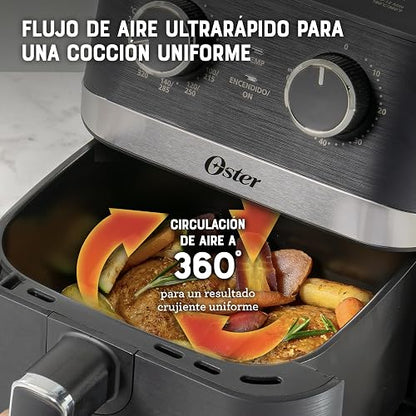Oster® Freidora de Aire Manual, Recubrimiento Oster® DiamondForce, 4L de Capacidad, con Controles de Tiempo y Temperatura