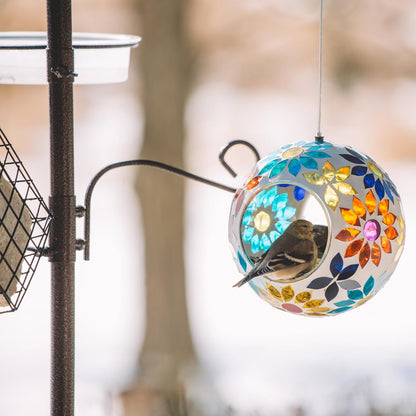 Comedero Colgante de Vidrio para pájaros en el Patio Trasero, Multicolor, para pájaros, para Exteriores, comedero de Mosaico, Forma Redonda, comedero Salvaje