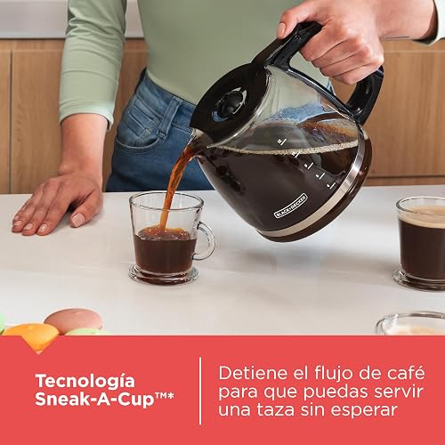 Black+Decker Cafetera 12 Tazas con Sistema de Goteo Vortex, CM0916B | Filtro permanente con función mantener caliente y dispositivo de interrupción de colado