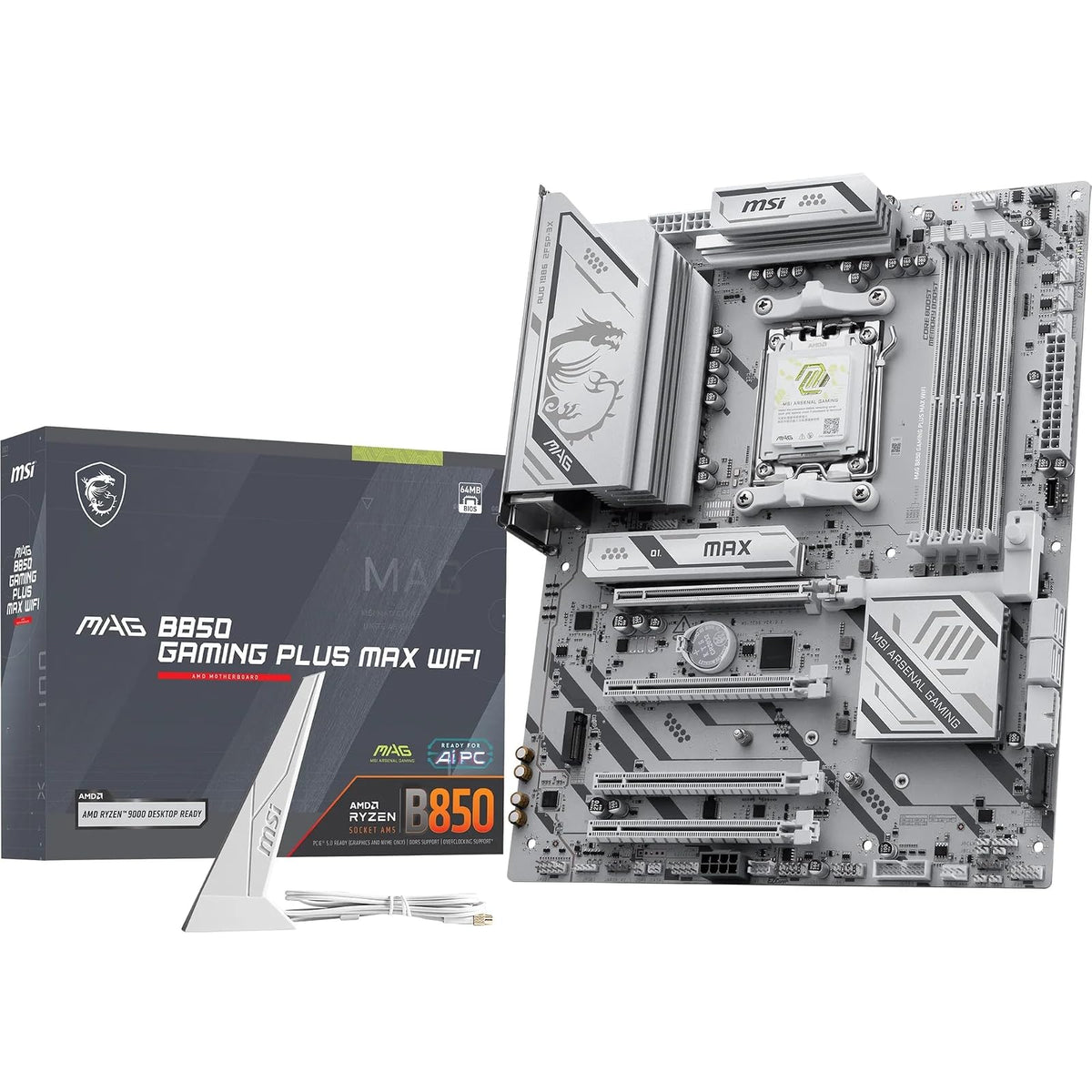 MSI mag B850 Gaming Plus MAX WiFi Motherboard, ATX - Compatible con procesadores AMD Ryzen 9000/8000/7000, AM5, DDR5 Memory Boost (hasta 8200+ MT/s OC), PCIe 5.0 x16, M.2 Gen5, Wi-Fi 7, 5G LAN