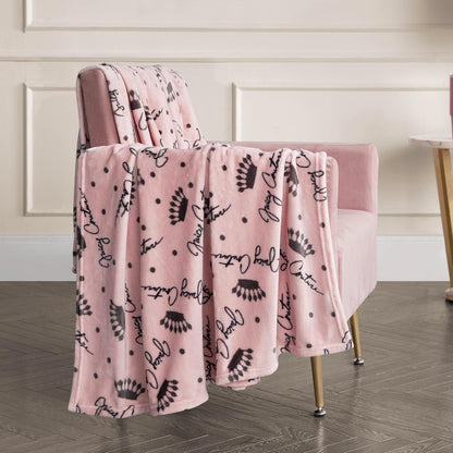 Juicy Couture - Manta de Tiro | Crown Royal | Felpa y acogedora | Mantas Decorativas para sofás, sillas y Camas, Lujosa y Suave, decoración Elegante del hogar, Mide 50 x 70 Pulgadas, Color Rubor/Gris