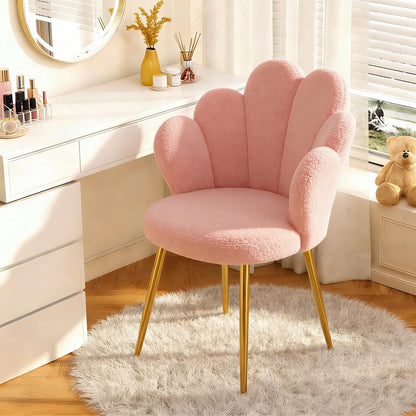 WAYTRIM - Silla de Cambiador Rosa con Respaldo para Maquillaje, Asiento de Cambiador, Silla de computadora para niñas con Patas Doradas adecuadas, Silla de diseño de pétalos de Flores para recámara