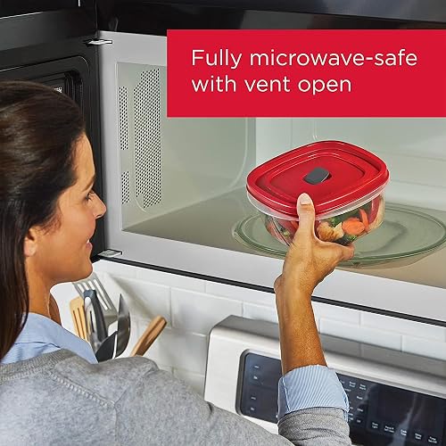 Rubbermaid - 2063704 Rubbermaid Easy Find - Recipientes de almacenamiento de alimentos con tapas ventiladas, juego de 21 (42 piezas en total), rojo