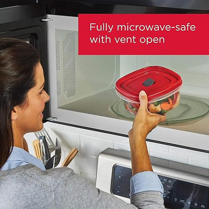 Rubbermaid - 2063704 Rubbermaid Easy Find - Recipientes de almacenamiento de alimentos con tapas ventiladas, juego de 21 (42 piezas en total), rojo