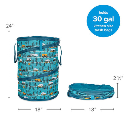 Camco Life is Better at The Campsite - Contenedor de Utilidad emergente, 18 x 24 Pulgadas, un tamaño Compacto para Uso Multiusos, patrón de árboles y caravanas bosquejadas (42987)