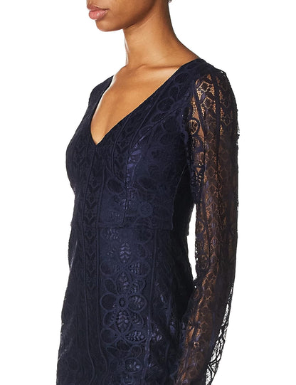 GUESS Women's Navy Floral Mix Lace Dress