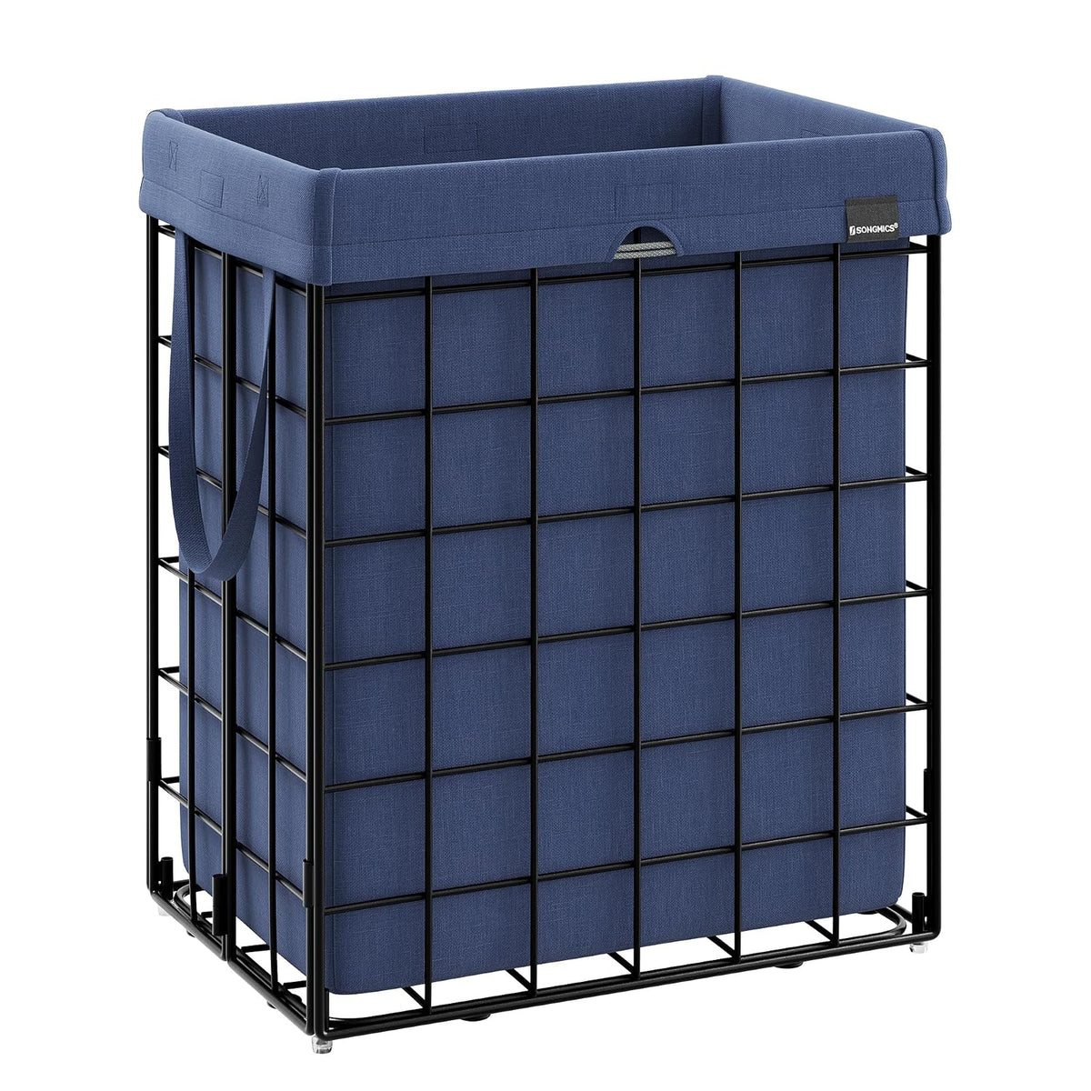 SONGMICS Cesto de la Ropa Sucia 90 L, Cesta Ropa Sucia Plegable, Bolsa de Lavandería Lavable y Extraíble, Baño, Negro y Azul Carbón MLCB190Q01 - Negro + Azul Carbón - 90 L