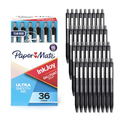 Paper Mate InkJoy 300RT Bolígrafos Retráctiles, Punta Media, Colores Variados - Mediano - Negro - 36 Unidad (Paquete de 1)