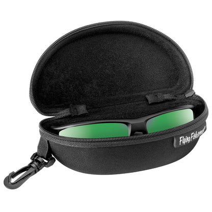 Flying Fisherman Shell Zipper Protective Fabric Sunglass Case with Clip for Men and Women Sunglasses Eyewear | Black, 2-Pack