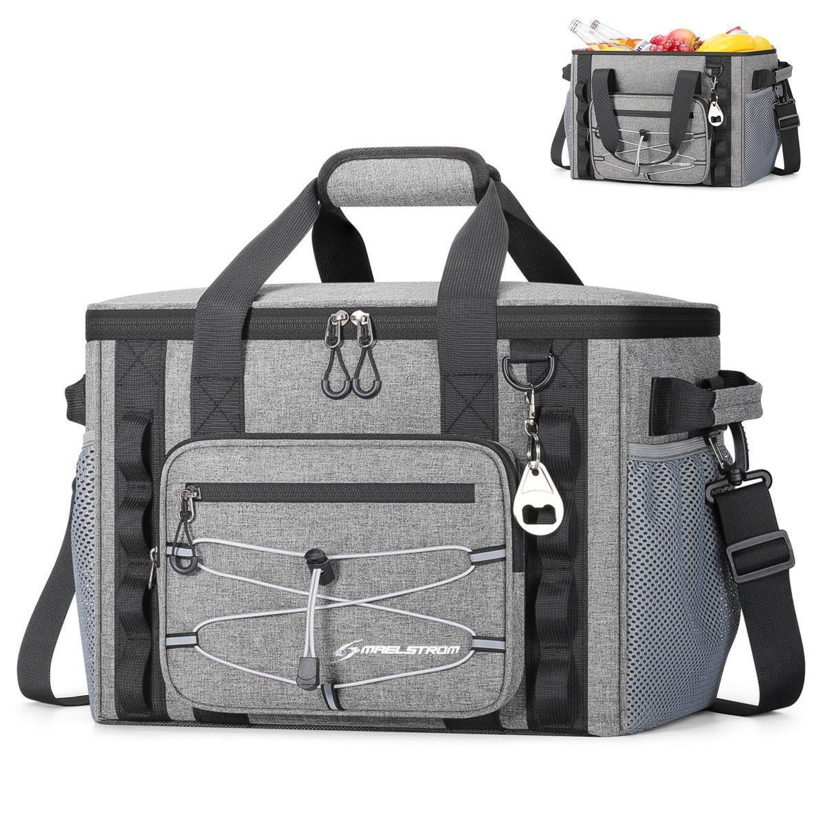 Maelstrom Hielera Portátil 30/40 Latas, Bolsa Térmica Plegable Hermética | Frío 24h hielo, Aislamiento 5 capas, Múltiples bolsillos, Ligera. Ideal Camping, Playa, Senderismo, Kayak, Viajes carreteros - Gris - 30 Can (22 L)