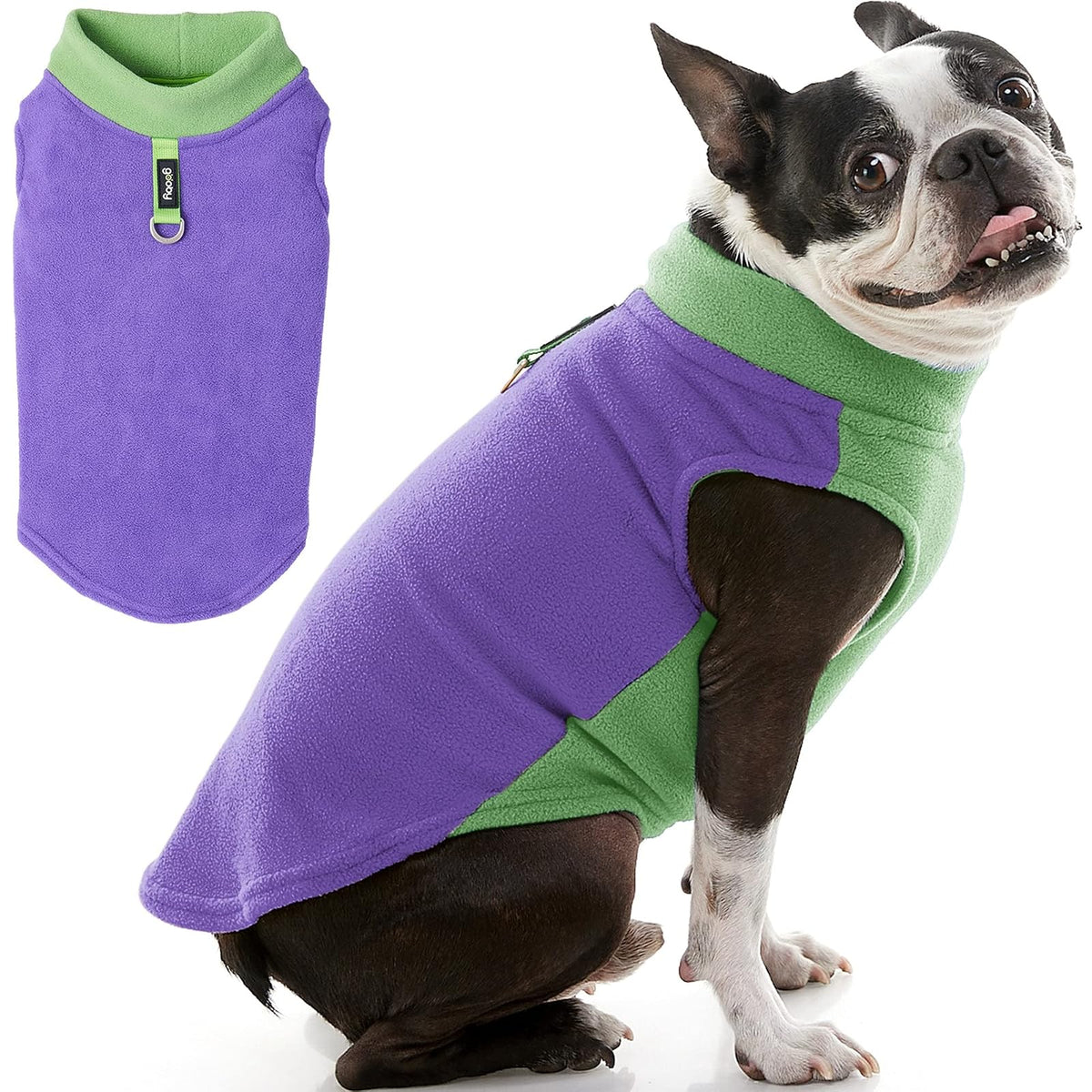 Gooby Chaleco de Forro Polar para Perro con Correa Integrada - Small chest (~11.5") - Morado