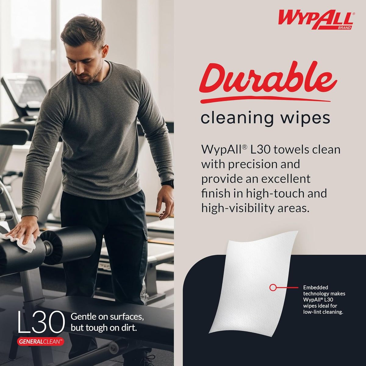 WypAll® GeneralClean™ L30 - Toallas de limpieza resistentes (05812), cuarto de pliegue, resistentes y suaves, color blanco (90 hojas/paquete, 12 paquetes/estuche, 1080 hojas/estuche)