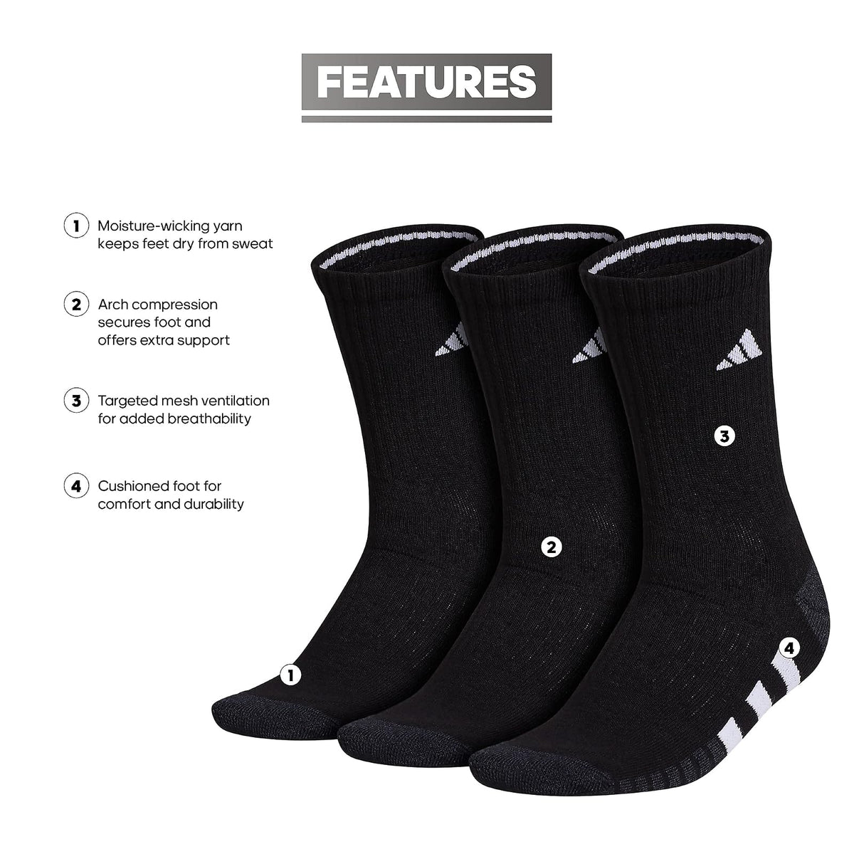 adidas Cushioned Crew Socks (3-pair) With Arch Compression Calcetín redondo Mujer
