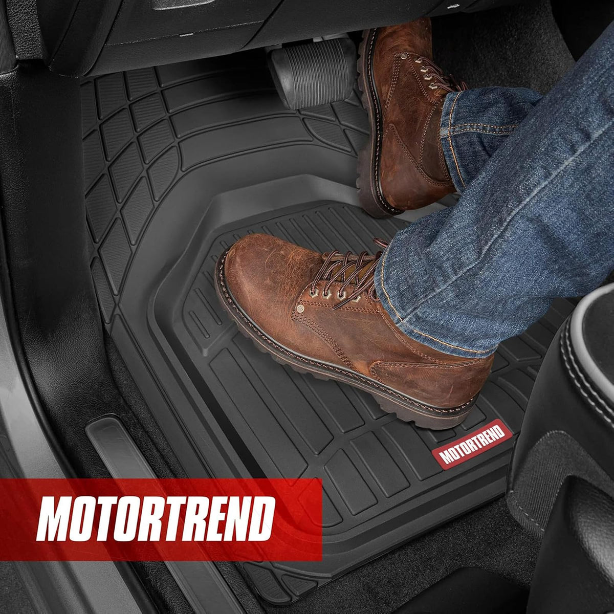 Motor Trend 943-BK FlexTough Defender Alfombrillas de Piso de Auto para SUV Camiones Furgonetas, Negro