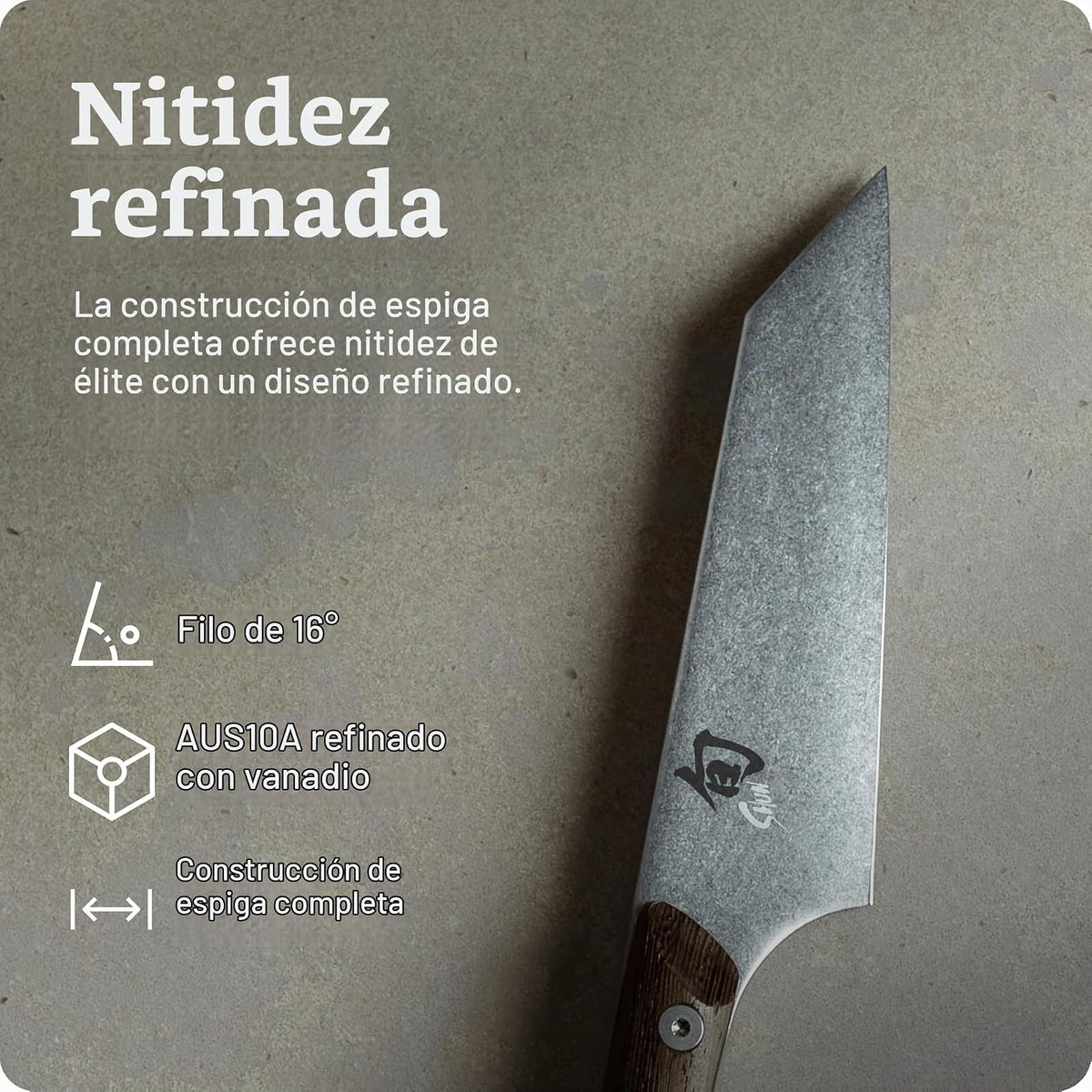 Shun Kanso Cuchillo Multipreparación Asiático 5 | 5 pulgadas, hoja doble bisel acero inoxidable, mango tagayasan contorneado, acabado Heritage, punta triangular