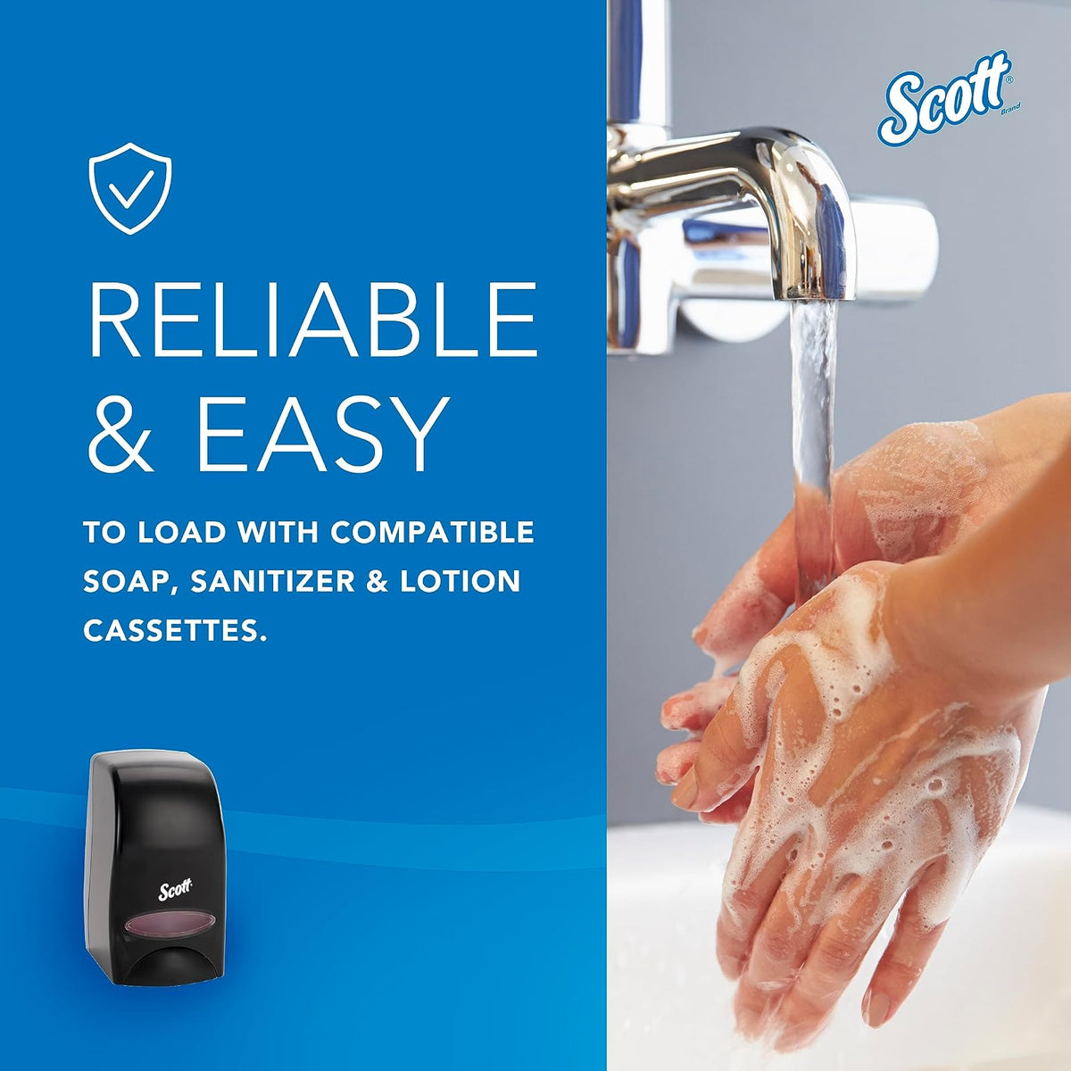 SCOTT® Essential™ Dispensador Manual de jabón y desinfectante de Manos de Alta Capacidad (92145), Negro, Capacidad de 1.0 l, 4.8 x 8.3 x 5.4 Pulgadas (cantidad 1)