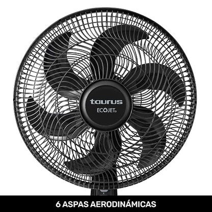 TAURUS UNIVERSE | Ventilador de Pedestal 16 Pulgadas Silencioso | ECOJET | 30% Más Aire y Mayor Eficiencia Energética | 3 Velocidades | 6 Aspas | Oscilación Amplia