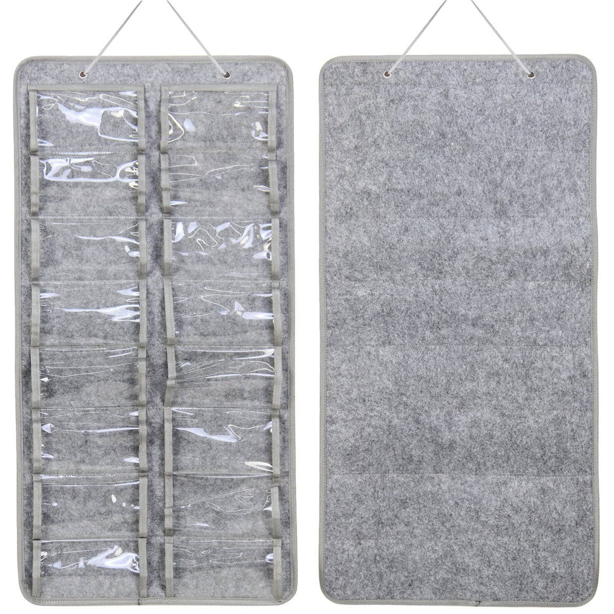 Casaphoria Organizador de anteojos de sol para colgar, a prueba de polvo, bolsillo de pared, organizador de anteojos de sol, 16 ranuras de fieltro, soporte organizador con gancho de metal y cuerda