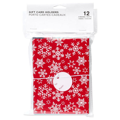 American Greetings - Tarjeteros de regalo de Navidad, copos de nieve, acebo y árboles de Navidad (12 unidades)