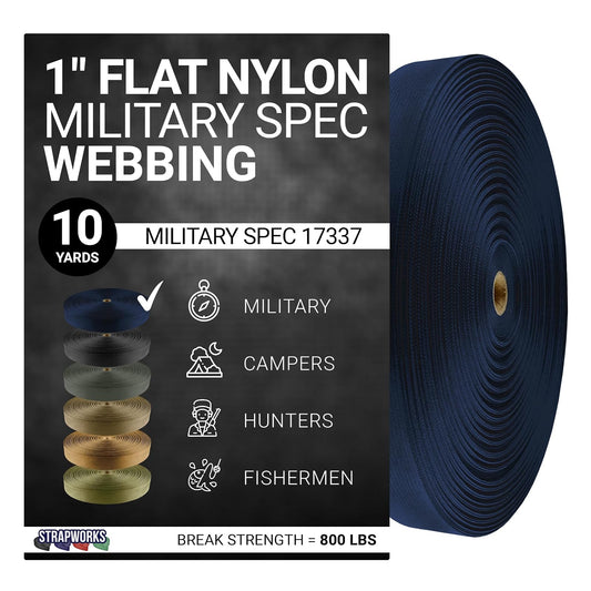 Strapworks MilSpec 17337 - Correa de Nailon Plana con especificaciones Militares para eslingas, Correas de Mochila, proyectos tácticos, 1 Pulgada x 10 Yardas, Azul Marino
