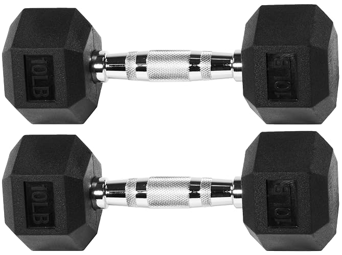 Signature Fitness - Mancuernas hexagonales con revestimiento de goma, pares o conjuntos, varios paquetes.