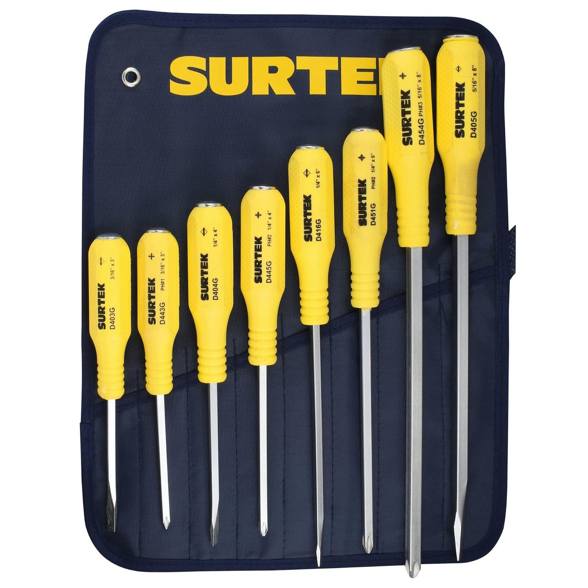 Surtek D400G Juego de 8 Piezas Destornilladores de Golpe, color amarillo