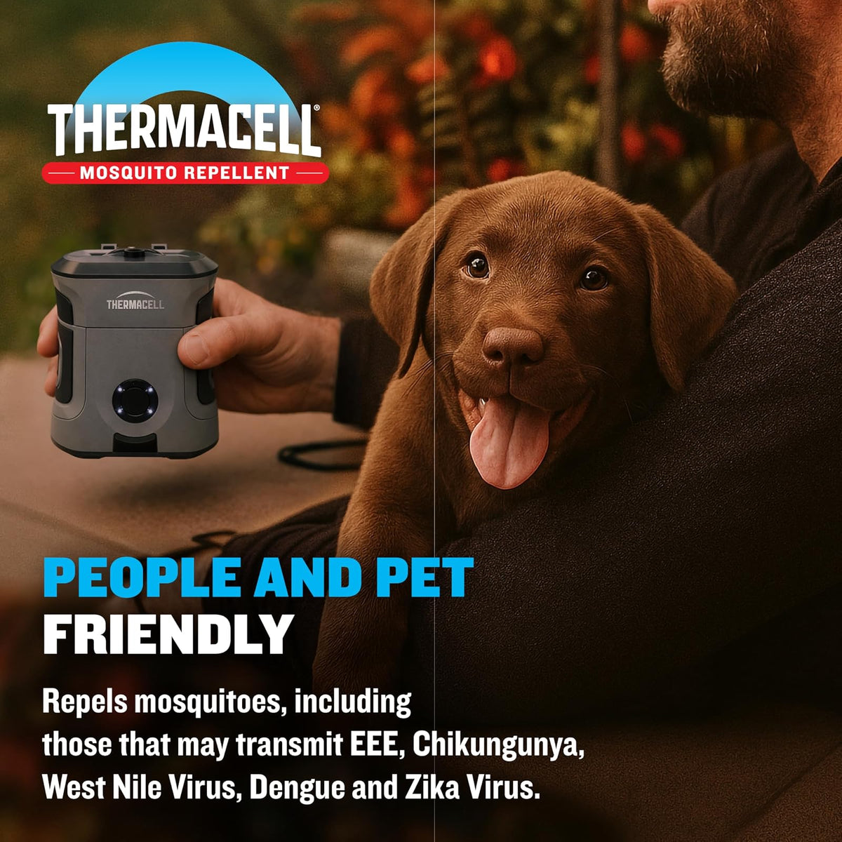 Thermacell Repelente de mosquitos recargable Adventure EX-Series EX90; escudo de patio con batería de 9 horas, incluye repuesto de 12 horas, armadura de goma y mosquetón; alternativa a pulverización