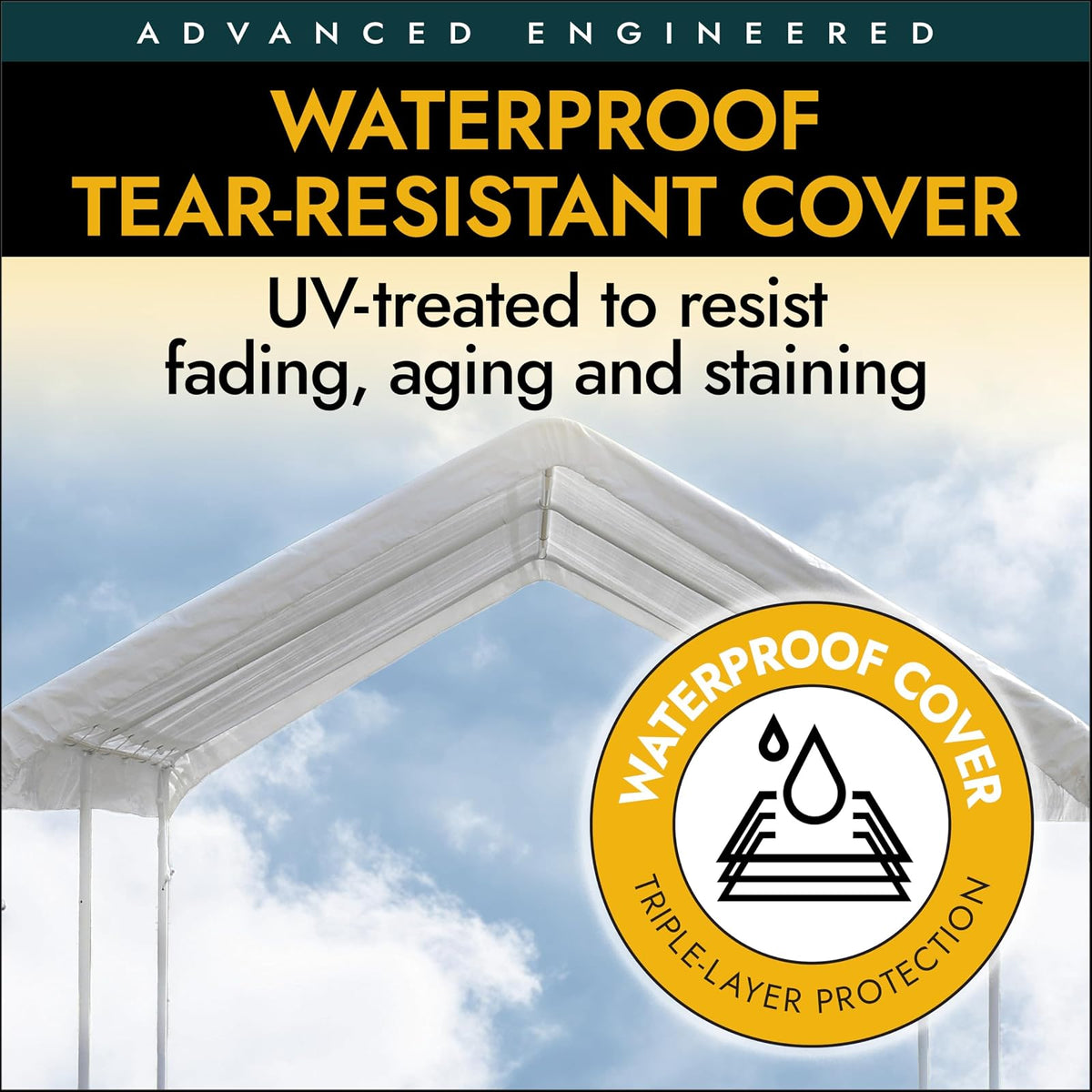 ShelterLogic 23521 MaxAP - Toldo Compacto para Exteriores, fácil de Montar, Marco de Metal de Acero con protección Solar UPF 50+ y Cubierta Impermeable, Color Blanco, 23521