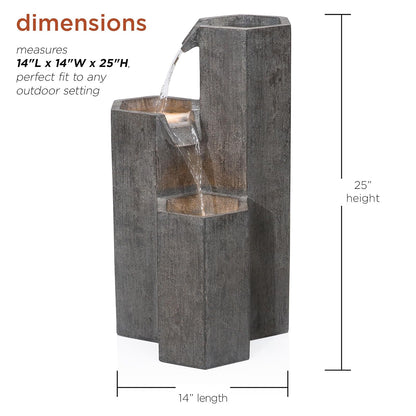 Alpine Corporation GIL1480 Fuente Cascada Hexagonal de Piso para Exteriores, Fuente de Agua Moderna de Piedra Envejecida de 25", Gris