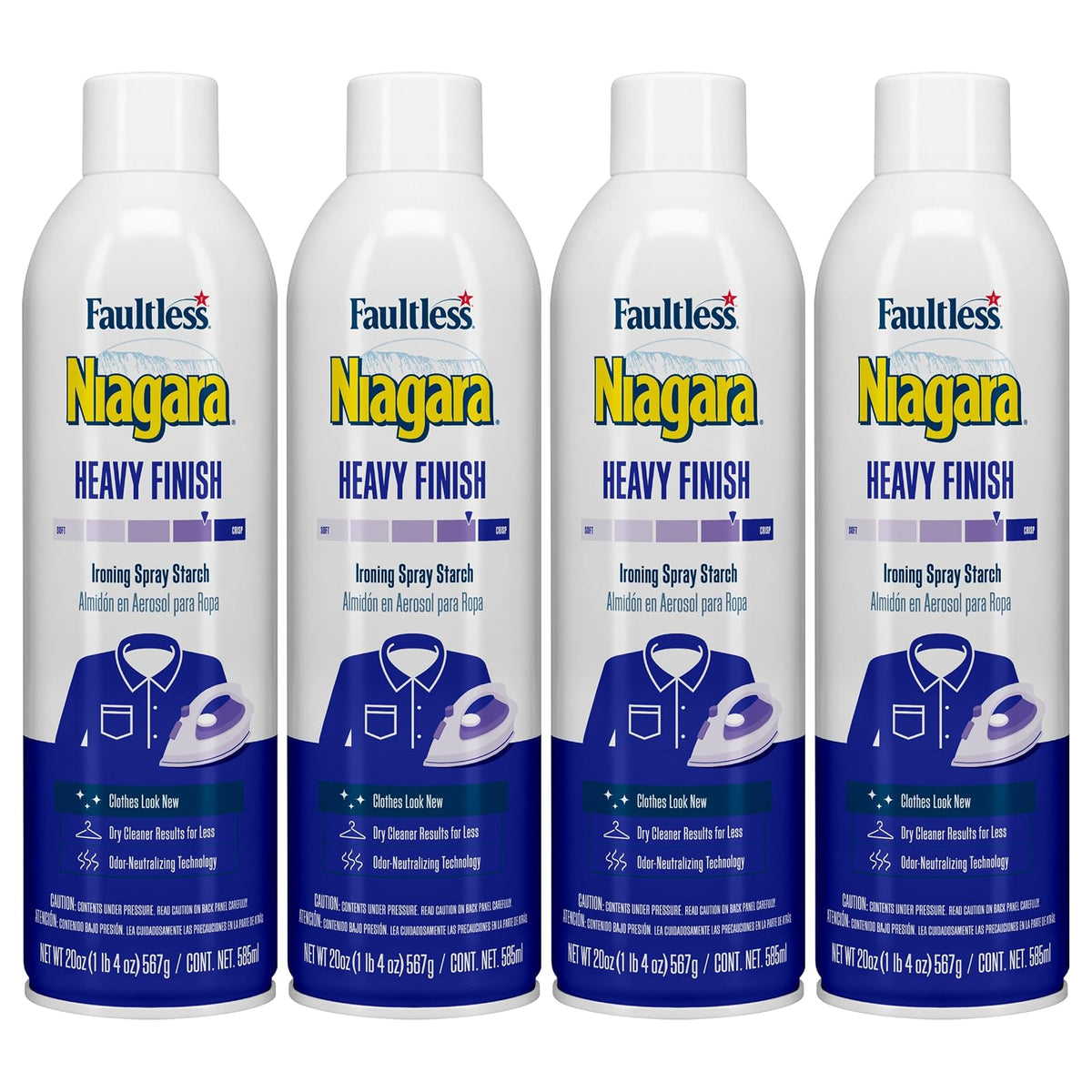 Almidón en Aerosol Niagara Heavy Finish para Ropa | Quita Arrugas Extra Crujiente y Ayuda al Planchado, Fijaci?n Fuerte, No Se Descascara ni Obstruye, Latas de 20 Oz (Paquete