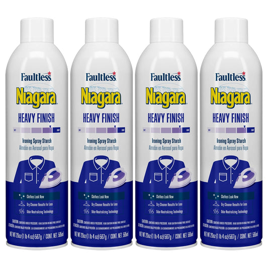 Almidón en Aerosol Niagara Heavy Finish para Ropa | Quita Arrugas Extra Crujiente y Ayuda al Planchado, Fijaci?n Fuerte, No Se Descascara ni Obstruye, Latas de 20 Oz (Paquete