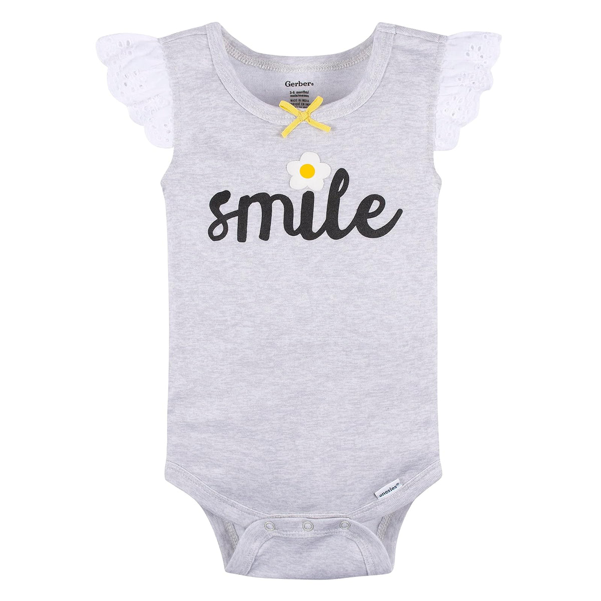 Gerber Set 4 Pañaleros sin Manga para Bebé Niña, Color Abeja Amarillo/Gris, Talla 3-6M