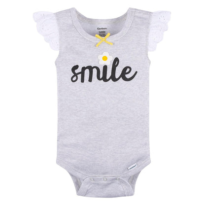 Gerber Set 4 Pañaleros sin Manga para Bebé Niña, Color Abeja Amarillo/Gris, Talla 3-6M