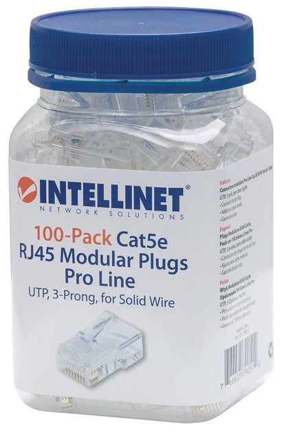 Intellinet AC-5450 Plug Modular Rj45 Utp Cat5E Solido Bote con 100 Piezas Contacto Oro 50 Micras Linea Pro, Transparente