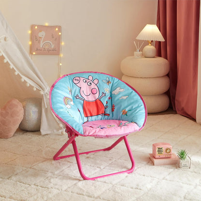 Idea Nuova Peppa Pig - Silla Plegable de 19 Pulgadas para recámara, Sala de Juegos o Sala de televisión, Silla para niños pequeños con Marco de Metal Plegable, portátil y cómoda, a Partir de 3 años
