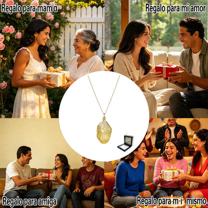 XYPHIELLE Collar de Citrino Amarillo Natural para Mujer, Dije de Piedra de la Abundancia en Alambre, Joyería de Moda y Éxito, Regalo de Luz y Alegría