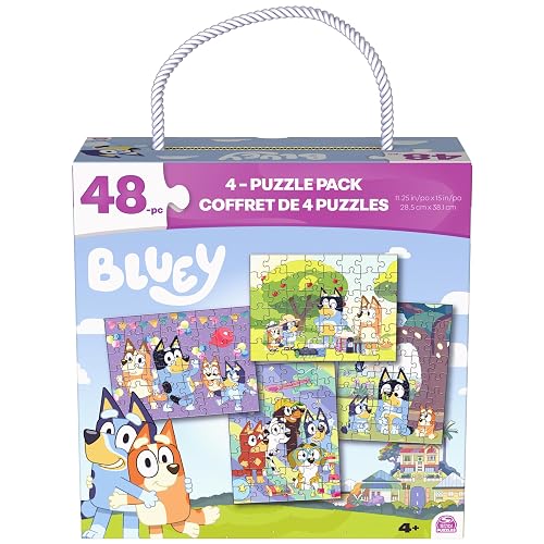 Bluey, Set de 4 Rompecabezas de 48 Piezas con Caja de Almacenamiento y asa, Juguetes de Bluey para niños a Partir de 4 años