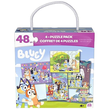 Bluey, Set de 4 Rompecabezas de 48 Piezas con Caja de Almacenamiento y asa, Juguetes de Bluey para niños a Partir de 4 años