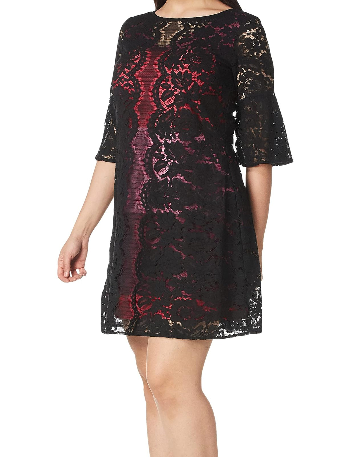 Gabby Skye Vestido de Encaje con Cuello Redondo y Manga 3/4 Vestido para Mujer