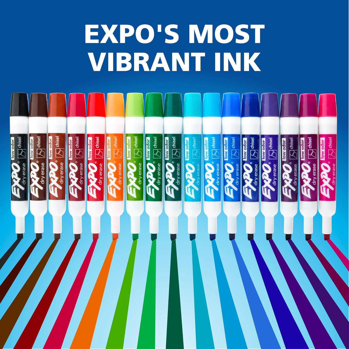 Expo Marcadores de borrado en seco con poco olor., Cincel, Vibrant Colors, 16-Count