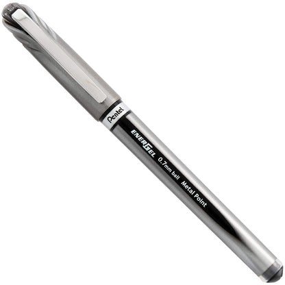 Pentel EnerGel NV - Bolígrafo de gel líquido, punta de metal 0.7 mm con tapa, tinta negra, caja de 12 (BL27-B)