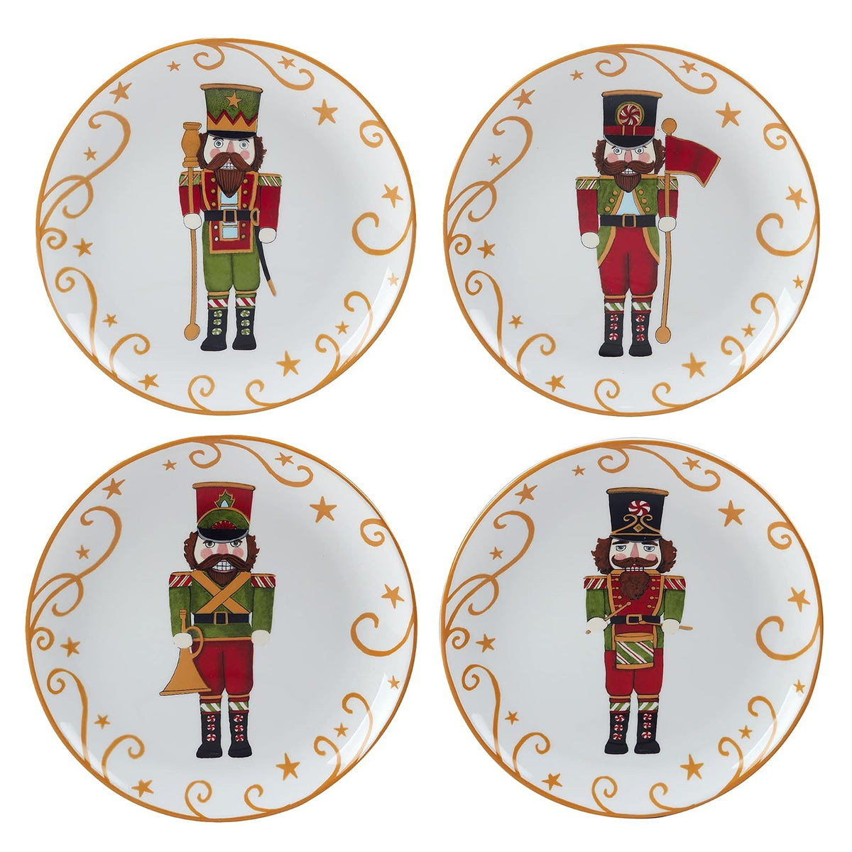 Cascanueces mágicos certificados International Holiday - Platos de postre y ensalada de 9 pulgadas, multicolor, mediano, juego de 4
