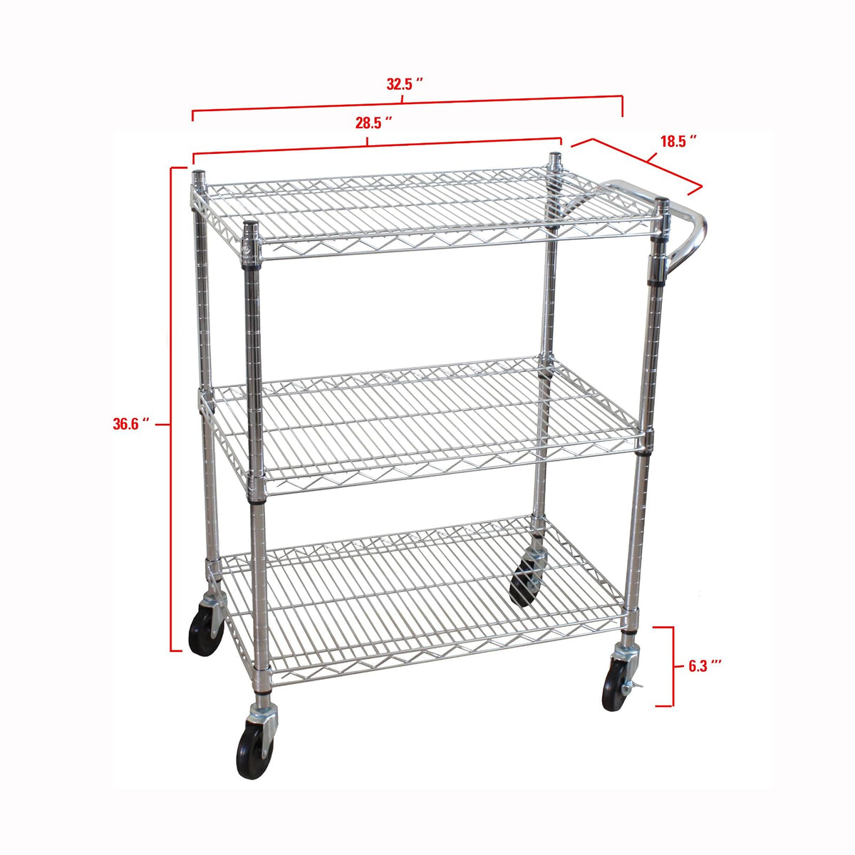 Oceanstar AUC1460 3-Tier Heavy Duty All-Purpose Utility Cart, Chrome