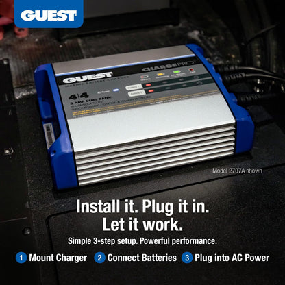 Guest 2707A - Cargador de batería Integrado para Invitados, 8 A/12 V, 2 Bancos, Entrada de 120 V