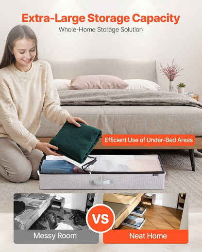VEVOR Contenedor de Almacenaje para Debajo de Cama 850 x 430 x 120 mm 2 Piezas Bolsa de Almacenamiento Bajo Cama con Tapa Transparente Organizador de Ropa, Mantas para Dormitorios, Salas de Estar