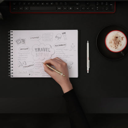 Rotring 600 bolígrafos metálicos de punta media, tinta negra, barril blanco perla recargable, 1 unidad